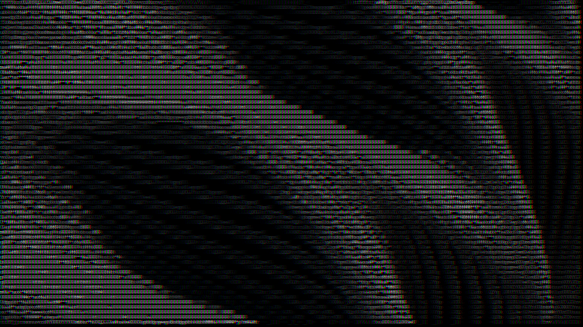 A hero image depicting ascii characters arranged in an organic wave-like pattern